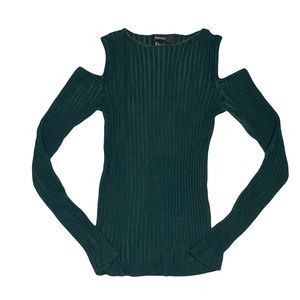 Forever 21 Emerald Green Cold Shoulder Long Sleeve Top